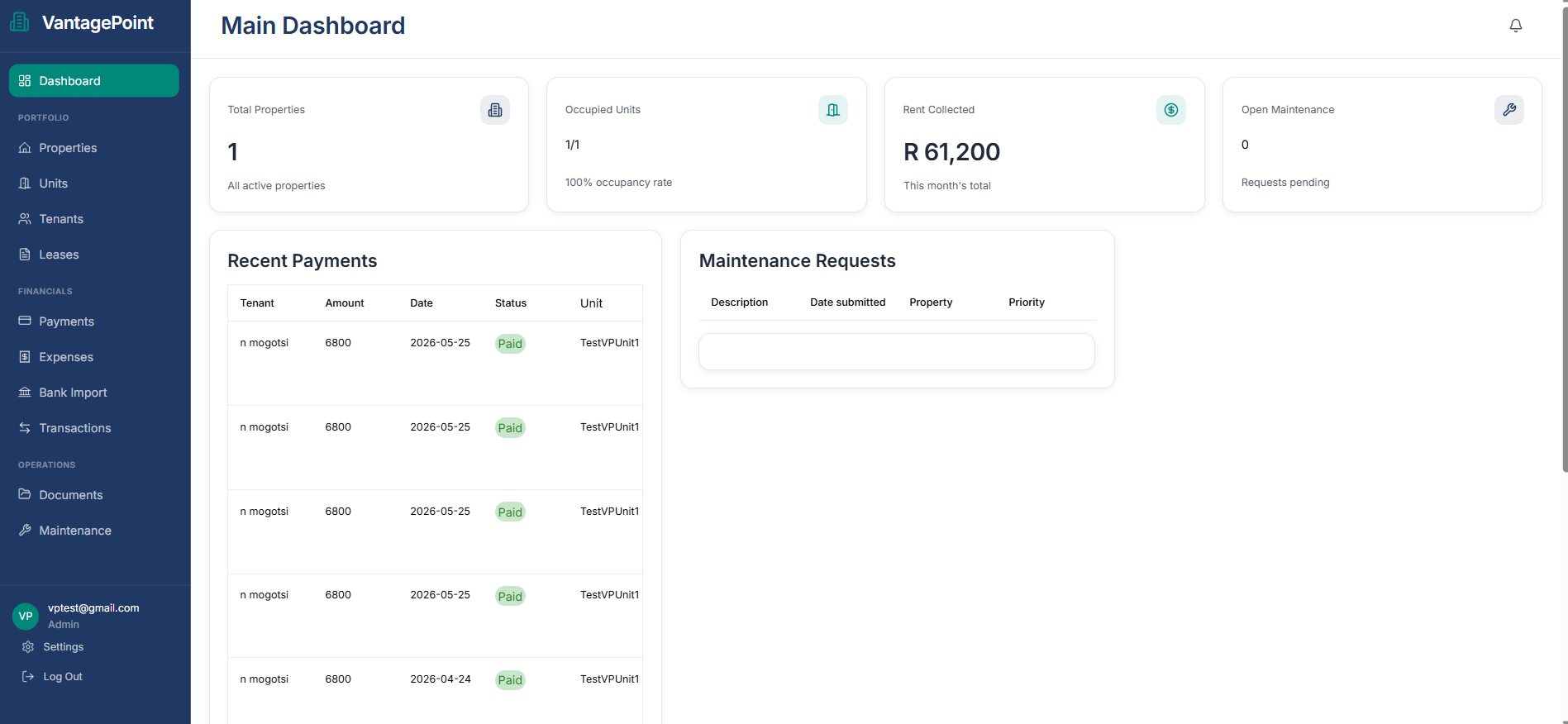 Vantage Point dashboard